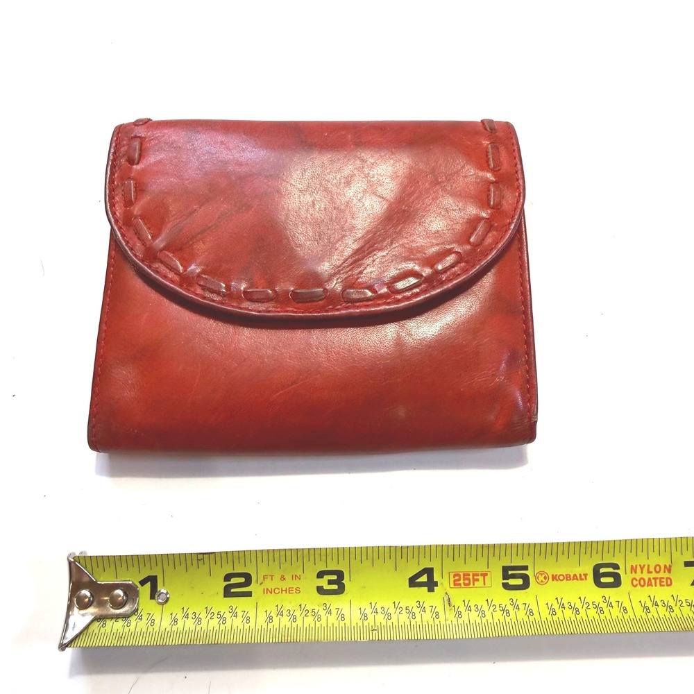 Princess Gardner Red Leather Trifold Wallet Vintage Whipstitch Snap Coin Pocket